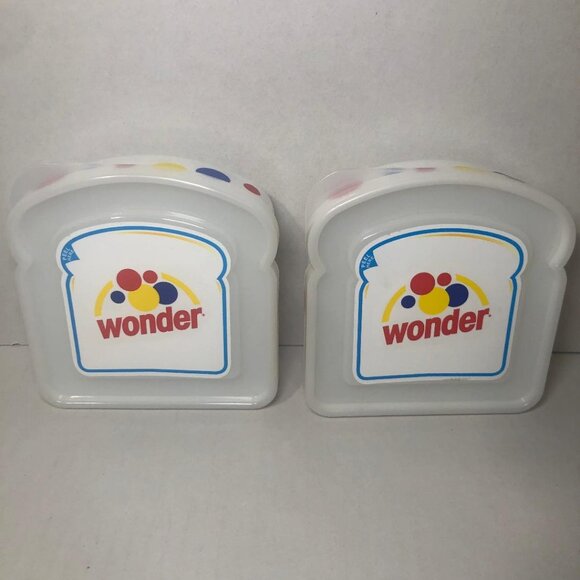 2 Vintage Wonder Bread Sandwich Containers School Lunch Box Plastic Lid - Picture 1 of 11
